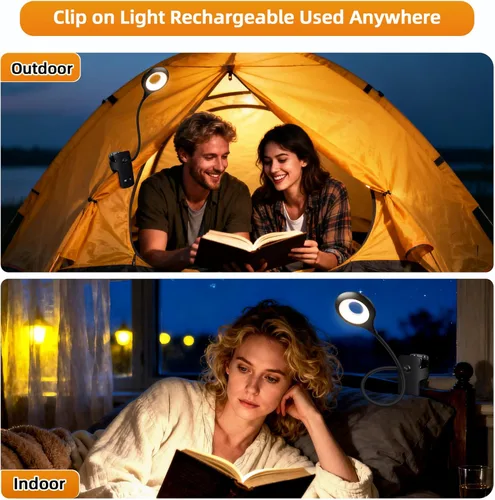 Miniatura 7 de Akynite Lámpara de escritorio LED con clip, 5 modos, 5 brillos regulables, luz de abrazadera regulable, batería recargable, lámpara de lectura Negro