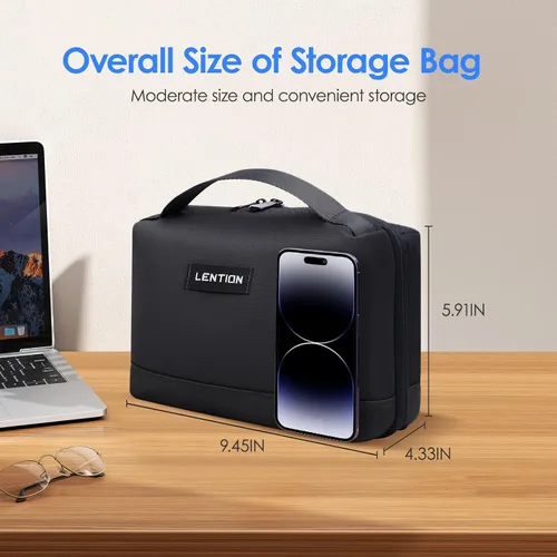 Miniatura 2 de LENTION Estuche organizador de electrónica premium con asa, bolsa grande de viaje con múltiples compartimentos para tableta, cargadores de MacBook