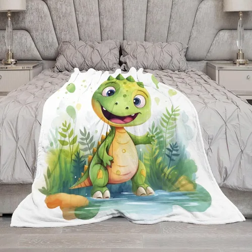 Miniatura 6 de Manta de forro polar de acuarela de selva, manta acogedora de franela de dinosaurio para niños, manta de dinosaurio de 30 x 40 pulgadas para sofá