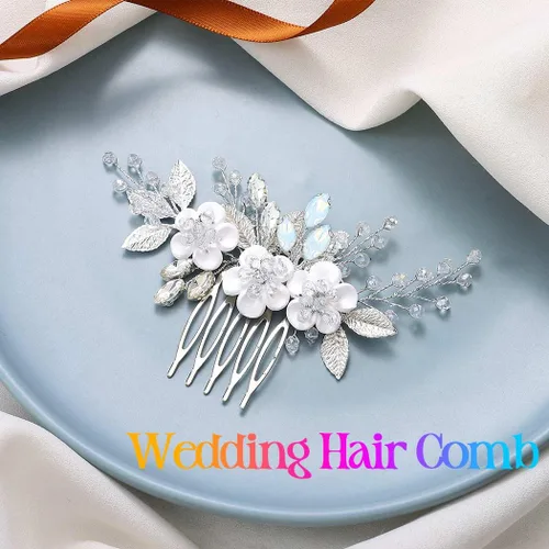 Miniatura 2 de Catery Peine de pelo nupcial de flores Clip de pelo de boda Rhinestone Accesorios para el cabello para novias y mujeres (plata)