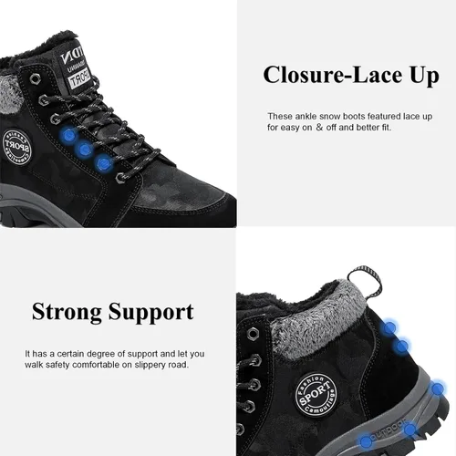 Miniatura 4 de Qiucdzi Botas de nieve de invierno para hombre, con forro de piel cálida, antideslizantes, para exteriores, zapatos de trekking antideslizantes