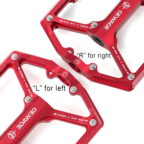 Miniatura 5 de Pedales de bicicleta de carretera/montaña - Pedales de bicicleta de 3 rodamientos - Pedales planos mecanizados CNC de 9/16 pulgadas con clavos Rojo