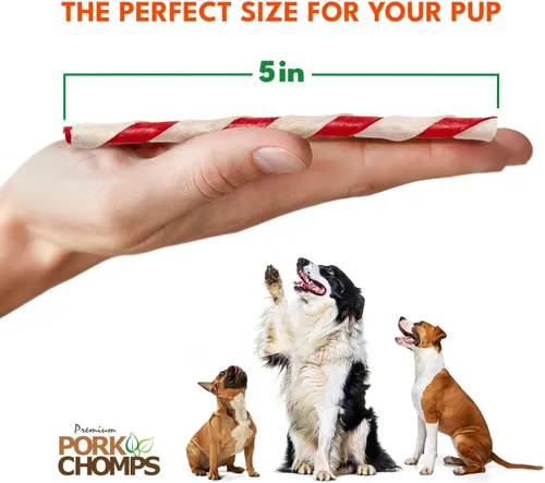 Miniatura 4 de Pork Chomps Masticables de piel de cerdo horneada para perros, mini giros de 5 pulgadas, 30 unidades, envoltura con sabor a pepperoni, golosinas