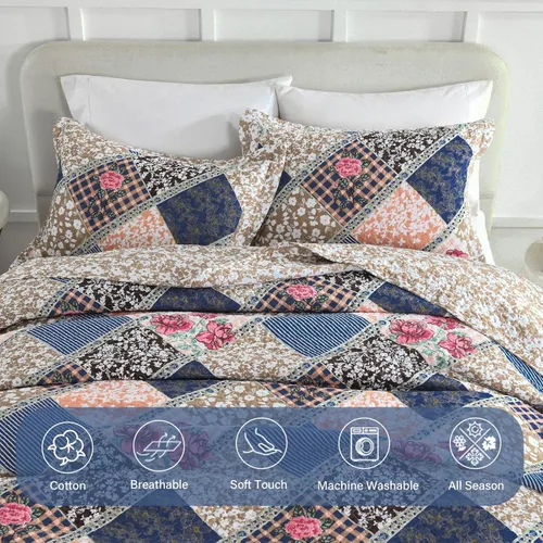 Miniatura 3 de Finlonte - Cubrecama extra grande de 120x120 pulgadas, 100% algodón, para cama California King, colcha extra grande, colcha reversible acolchada