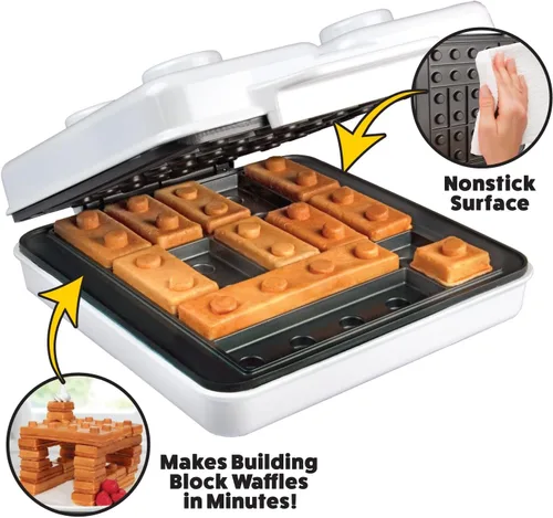 Miniatura 2 de Gofrera eléctrica para bloques de construcción: cocina gofres festivos divertidos y panqueques, haz casas y autos de hombre de jengibre con gofres