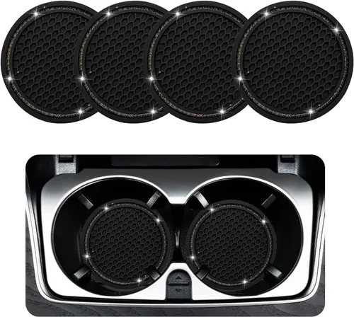 Miniatura 14 de Ziciner 4 unidades de portavasos para automóvil con brillo, portavasos de goma suave con cristales, tapete antideslizante para tazas con strass