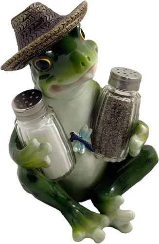 Miniatura 3 de Juego de salero y pimentero decorativo de rana y libélula con soporte de exhibición, escultura de figura para decoración de mesa de cocina de campo