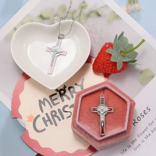 Miniatura 9 de Colgante de cruz esmaltada chapada en plata mixta para hacer joyas, collares, accesorios de joyería DIY, 0.827 in x 1.555 in (A625)