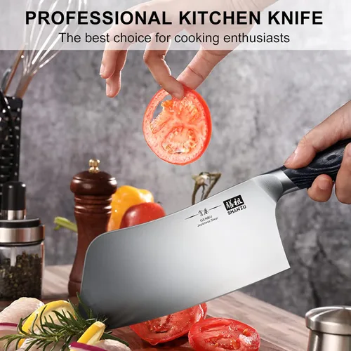 Miniatura 6 de SHAN ZU Cuchillo de Chef de 7 Pulgadas, Cuchillo Cortador de Carne Afilado Picador de Verduras Cuchillo de Cocina Profesional Japonés de Acero