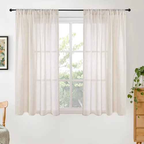 Miniatura 43 de BGment Cortinas de lino café de 30 pulgadas de largo para ventana pequeña, cortinas de media ventana beige semitransparentes ligeras con bolsillo