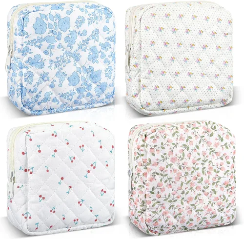 Abbylike 4 piezas de bolsa de maquillaje floral con cierre, bolsa de cosméticos con cierre portátil, pequeñas bolsas para bolso, mini bolsa de aseo,