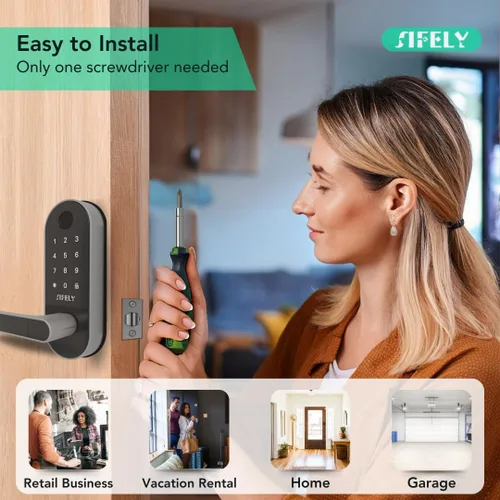 Miniatura 7 de Cerradura de puerta inteligente con huella digital WiFi integrada con mango y teclado, acceso remoto y bloqueo automático, entrada sin llave