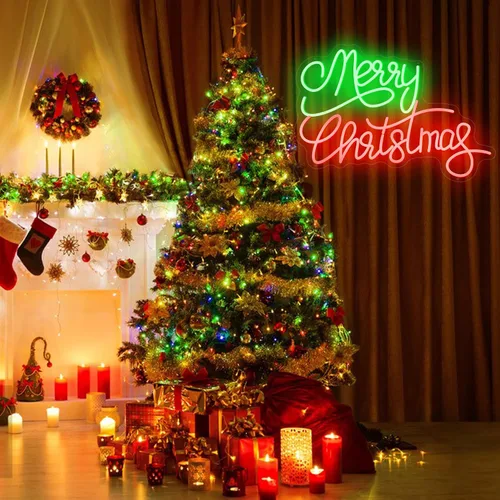 Miniatura 7 de Letreros de neón de Feliz Navidad para decoración de pared, letreros de luz LED de neón iluminados para ventana, dormitorio, fiesta de Navidad