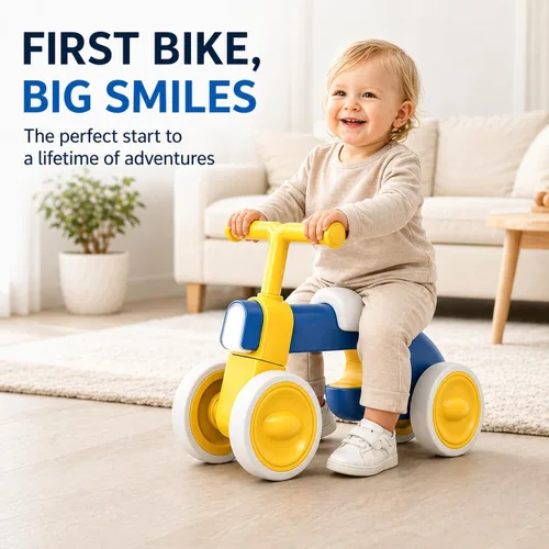 Miniatura 2 de Henry & Colin Bicicleta First Balance para niños de 1 año, bicicleta de 4 ruedas con luces divertidas y música, asiento suave, juguete sin pedales