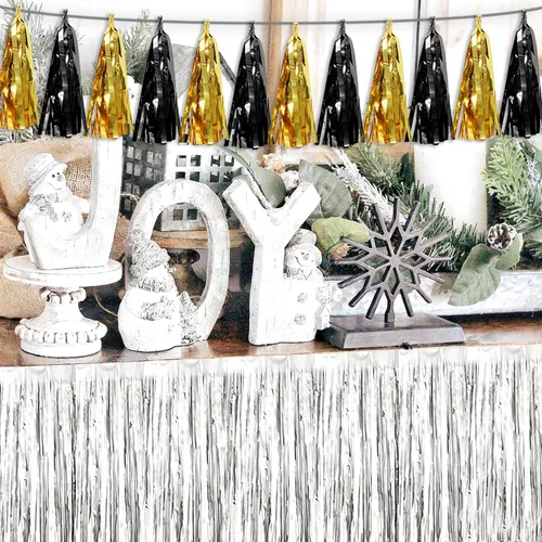 Miniatura 5 de Guirnalda de flecos de papel de aluminio metálico 4P con borlas de oropel, telón de fondo para flotadores de desfile, decoraciones de graduación