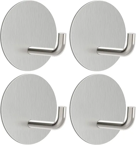 Miniatura 8 de VIS'V Ganchos adhesivos, pequeños ganchos de metal para ducha, impermeables, 2 tiras adhesivas adicionales, redondos, negro, 4