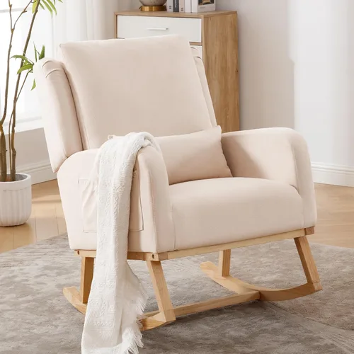 Miniatura 9 de HCHAIRH Mecedora para cuarto de bebé, sillas mecedoras para lactancia con cojín lumbar, cómodas mecedoras modernas con respaldo alto para cuarto
