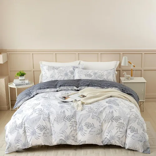 OAITE - Juego de funda de edredón de 100% algodón con patrón floral, juego de ropa de cama suave que incluye 3 piezas (2 fundas de almohada, 1 funda