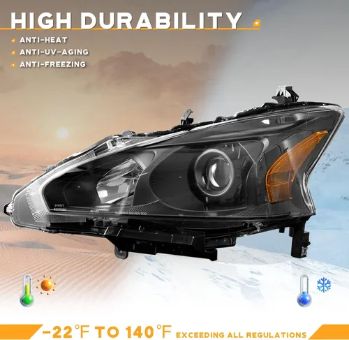 Miniatura 6 de WEELMOTO Faros delanteros para Nissan Altima 4Dr Sedan 2013-2015 2013-2015 reemplazo para 2013 2014 2015 Altima carcasa negra reflector ámbar