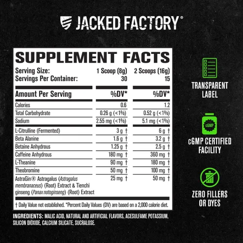 Miniatura 6 de Jacked Factory NITROSURGE Suplemento Pre Entrenamiento - Energía Sin Límites, Ganancias Instantáneas de Fuerza, Enfoque Claro, Bombeos Intensos