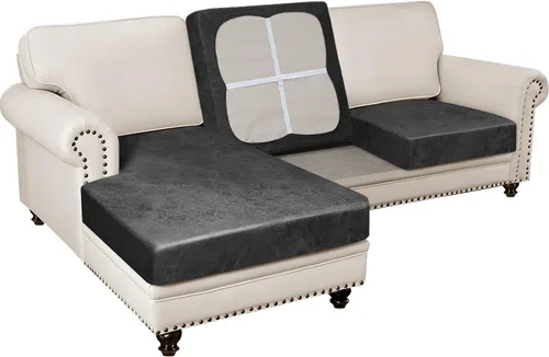 Miniatura 33 de Fundas para sofá modular, funda para sofá con aspecto de cuero, forma de L, 2 piezas, funda elástica suave para sofá seccional, protector de muebles