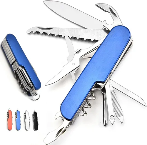 Miniatura 2 de Cuchillo de bolsillo de estilo suizo, multiherramienta de acero inoxidable de 11 funciones, plegable para acampar y al aire libre, herramienta