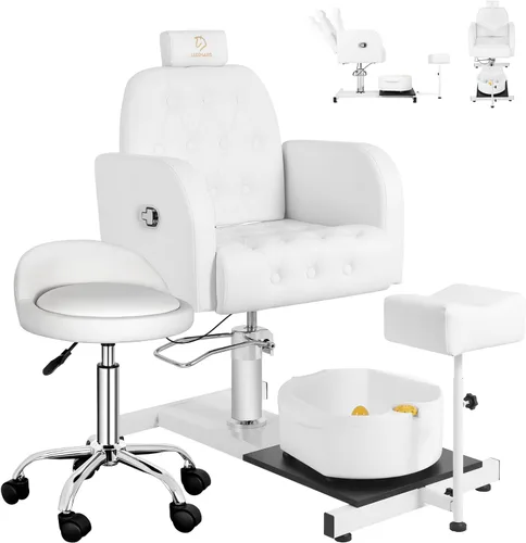Miniatura 11 de Silla de pedicura con baño de pies de masaje para tecnología de uñas y baño de pies, silla de pedicura con rotación de 360 ° en altura ajustable