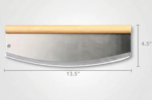 Miniatura 2 de Cuchillo mecedor profesional de acero inoxidable de 14 pulgadas, cortador de hoja de mango de madera con cubierta cómoda, rebanador de pizza