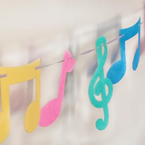 Miniatura 3 de 3 filas de notas musicales pancartas coloridas notas musicales guirnalda de fiesta temática de música decoración para Rock Roll cumpleaños, baby