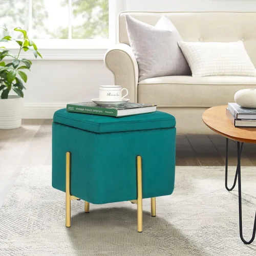 Miniatura 2 de Adeco Otomanas de almacenamiento cuadradas tapizadas, otomanas modernas de terciopelo verde con almacenamiento para sofá