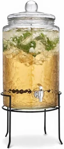 Miniatura 7 de HC Classic - Dispensador de bebidas frías de vidrio martillado, 3 galones, con tapa de vidrio y soporte de metal antiguo, espita 100% a prueba