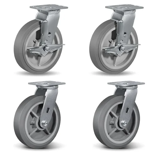 Miniatura 46 de Ruedas giratorias de alta resistencia 4x2, ruedas industriales, ruedas de goma (banda de rodadura plana), juego de 1 con capacidad de hasta 450
