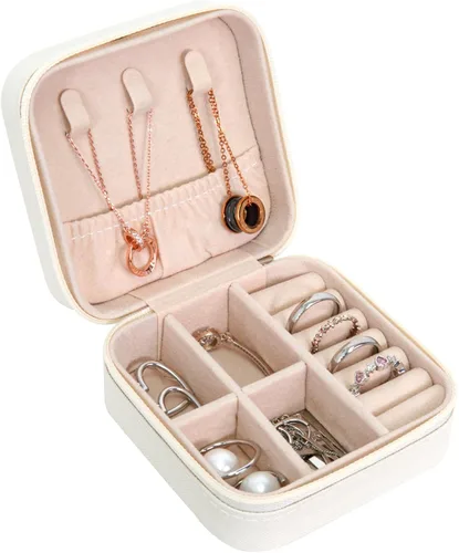 Caja de joyería de viaje portátil de cuero PU mini caja de viaje de joyería pequeña caja de joyería para pendientes collar mujeres niñas regalo para