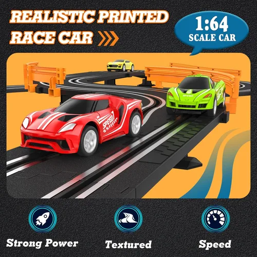 Miniatura 3 de Juegos de carreras de autos con 4 autos de carreras de alta velocidad, batería o pista de carreras eléctrica para niños y niños, doble juego
