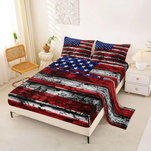 Miniatura 26 de Feelyou Juego de sábanas de la bandera estadounidense, tamaño individual, juego de cama para niños y niñas, 4 de julio, 4 de julio, sábana bajera