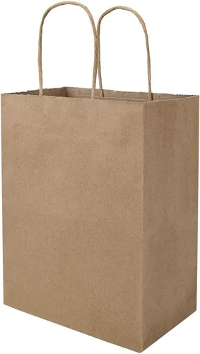 bagmad Paquete de 100 bolsas de papel medianas lisas de 8 x 4.75 x 10 pulgadas con asas a granel, bolsas de regalo de papel kraft marrón para
