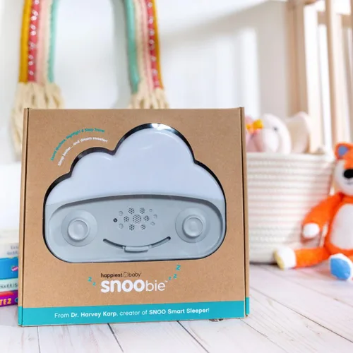 Miniatura 5 de Happiest Baby SNOObie - Máquina inteligente de ruido blanco, máquina de sonido portátil para bebés con luz nocturna, 12 sonidos relajantes para Gris