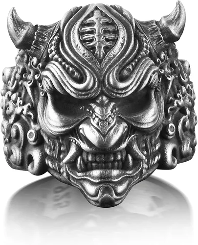 BySilverStone Jewelry Anillo de plata para hombre, anillo Hannya en plata de ley oxidada, extraordinario anillo gótico para hombres, anillo Oni en