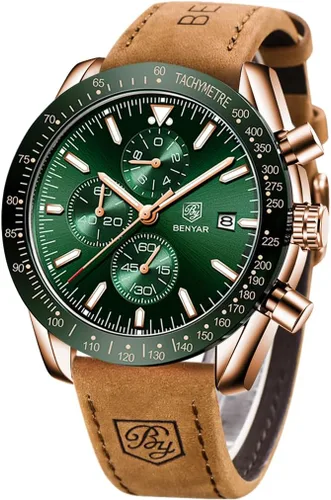 BENYAR 5140L - Reloj de pulsera de estilo clásico, moderno y elegante para hombre, con diseño deportivo de estilo casual, correa de cuero