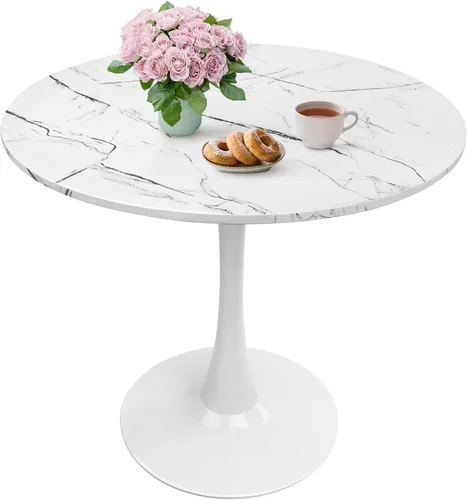 Miniatura 8 de Mesa de comedor redonda de tulipán blanco de 27.5 pulgadas para espacio pequeño, mesa de cocina moderna con base de pedestal para 2-4 personas