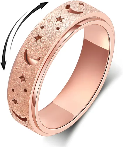 Miniatura 10 de Anillo de ansiedad para mujer, anillos giratorios: anillos giratorios de acero inoxidable de 0.236 pulgadas (0.236 in) con luna y estrella