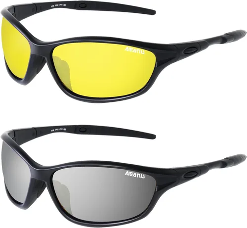 Day & Night Sunglasses 2-Pack for Women & Teens – UV400 Mirrored and Yellow Lens Glasses for Outdoor and Everyday Use Amarillo/Espejo
