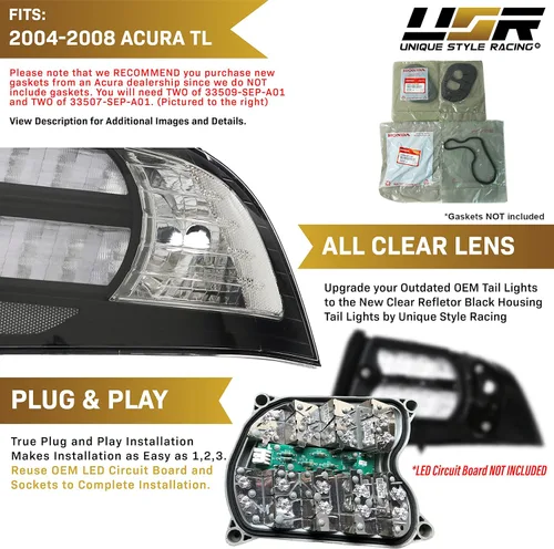 Miniatura 4 de USR DEPO 3G TL Luces traseras - Carcasa trasera de lámparas de estilo JDM en negro (izquierda + derecha) Compatible con 2004-2008 Acura TL todos