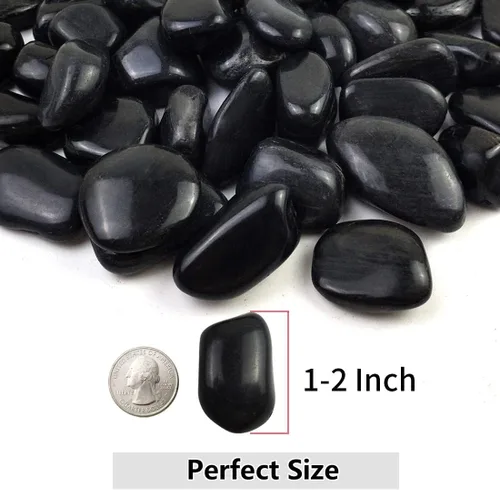 Miniatura 2 de YISZM - Piedras negras para plantas, 2 libras, rocas naturales de río pulidas de 1-2 pulgadas de alto para paisajismo, piedras decorativas