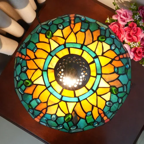 Miniatura 2 de Lámpara Tiffany Estilo Libélula Verde Lámparas de Vidrio Emplomado Verde Azulado Lámpara de Mesa de Dormitorio Mesita de Noche para Dormitorio