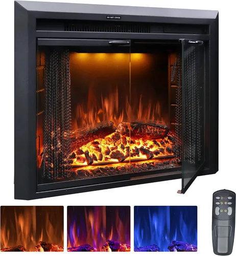 Miniatura 6 de Insertos de Chimenea Eléctrica de 25'' con Puerta de Vidrio, Calentador de Chimenea Eléctrico Empotrado con Sonido de Crepitación de Fuego, Luz