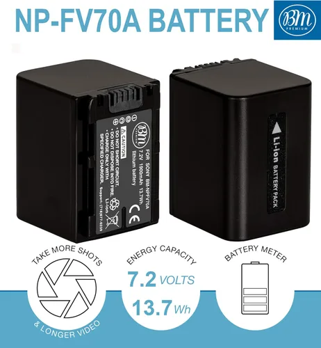 Miniatura 2 de BM Premium NP-FV70A - Batería de alta capacidad para Sony FDR-AX30 FDR-AX33 FDR-AX53 FDR-AX700 FDR-AX100 FDR-AXP35 HXR-MC50 HXR-MC88 HX-RNX80