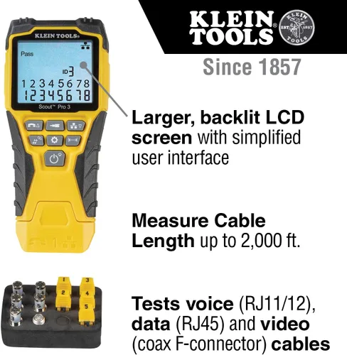 Miniatura 3 de Klein Tools VDV501-851 Kit de probador de cables y trazador de cables Klein Tools VDV500-820 con kit Pro de tono de sonda para cables de teléfono