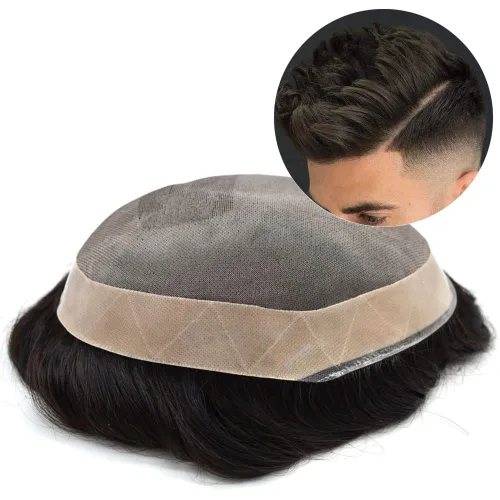 Miniatura 4 de Toupee - Piezas de cabello humano para hombre, tupé, sistemas de reemplazo de cabello real natural para hombres, mono fino duradero con NPU