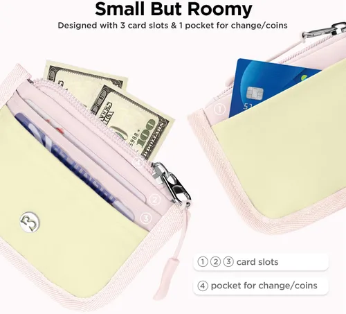 Miniatura 3 de Babysun Mini tarjetero Rfid delgado con bolsillo con cremallera para cambio/3 ranuras para tarjetas/llavero, cartera pequeña delgada para tarjetas